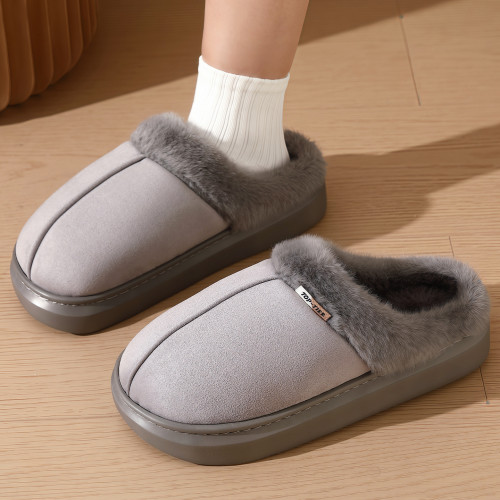 翻邊棉拖鞋男冬季家居室內用厚底防滑保暖毛絨半包跟棉拖女士