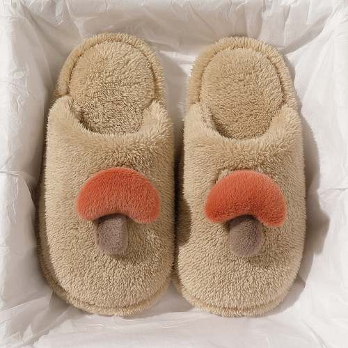 可愛蘑菇地板拖女士秋冬季情侶家居室內軟底防滑毛絨棉拖鞋男