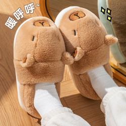 卡皮巴拉棉拖鞋女款秋冬季包跟外穿2025新款可愛保暖毛毛月子棉鞋