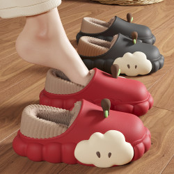 卡通蘋果棉拖鞋女士冬季家居室內毛絨保暖家用防水防滑棉鞋女