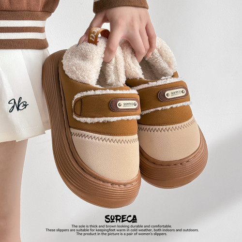 新款低幫棉鞋女士秋冬季外穿簡約百搭絨面全包保暖毛絨棉拖鞋女