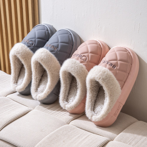 2025新款pu防水棉拖鞋女士情侶居家用加絨保暖厚底防滑棉拖男秋冬 2025新款pu防水棉拖鞋女士情侶居家用加絨保暖厚底防滑棉拖男秋冬