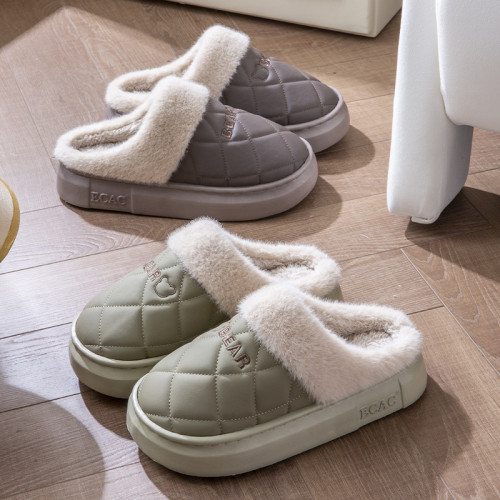 2025新款pu防水棉拖鞋女士情侶居家用加絨保暖厚底防滑棉拖男秋冬 2025新款pu防水棉拖鞋女士情侶居家用加絨保暖厚底防滑棉拖男秋冬