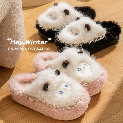 棉拖鞋女款秋冬季2025新款厚底毛毛絨保暖室內家居防滑卡通棉拖女