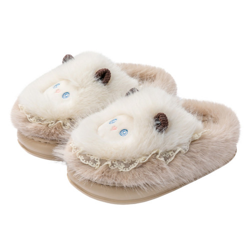 棉拖鞋女款秋冬季2025新款厚底毛毛絨保暖室內家居防滑卡通棉拖女