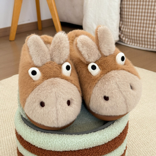 卡通棉拖鞋女冬季家居加絨保暖情侶室內可愛防滑毛毛拖鞋男士