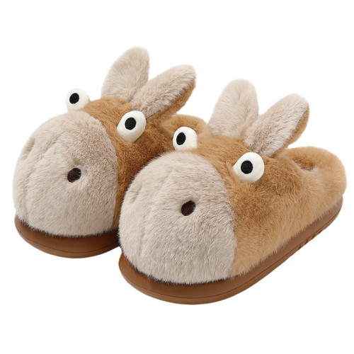 卡通棉拖鞋女冬季家居加絨保暖情侶室內可愛防滑毛毛拖鞋男士