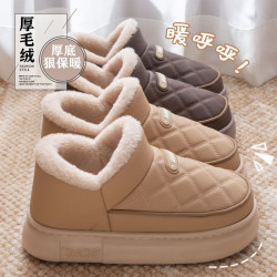 外穿防水棉拖鞋女士冬季包跟2025新款家居室內厚底加絨保暖棉鞋男