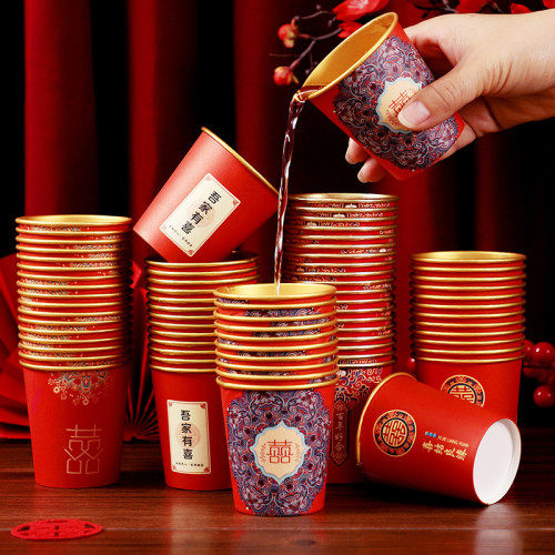 結婚一次性紙杯加厚婚禮婚慶紅色喜慶紙杯家用待客一次性杯子便宜 結婚一次性紙杯加厚婚禮婚慶紅色喜慶紙杯家用待客一次性杯子便宜