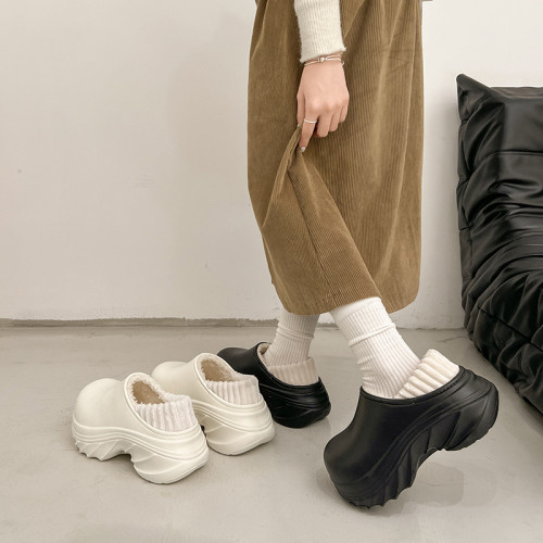 冬季加絨保暖棉拖鞋女外穿厚底增高時尚防水防滑居家包頭拖鞋