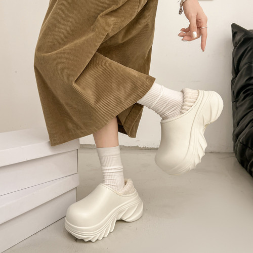 冬季加絨保暖棉拖鞋女外穿厚底增高時尚防水防滑居家包頭拖鞋