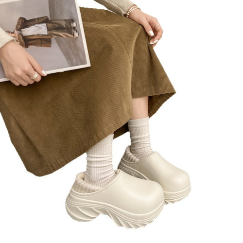 冬季加絨保暖棉拖鞋女外穿厚底增高時尚防水防滑居家包頭拖鞋