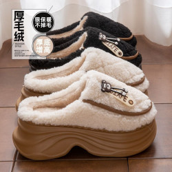 厚底增高棉拖鞋女秋冬季新款室內防滑保暖加絨毛毛拖鞋女可外穿冬