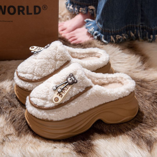 厚底增高棉拖鞋女秋冬季新款室內防滑保暖加絨毛毛拖鞋女可外穿冬