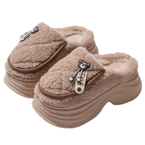 厚底增高棉拖鞋女秋冬季新款室內防滑保暖加絨毛毛拖鞋女可外穿冬