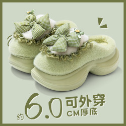 厚底棉拖鞋女款秋冬季2025新款加絨小個子外穿保暖厚底防滑棉拖