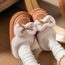 加厚蝴蝶結防水棉拖鞋女士可愛毛毛拖鞋居家松弛感ins風2025新款