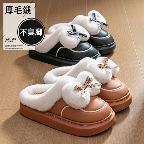 加厚蝴蝶結防水棉拖鞋女士可愛毛毛拖鞋居家松弛感ins風2025新款
