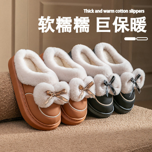 加厚蝴蝶結防水棉拖鞋女士可愛毛毛拖鞋居家松弛感ins風2025新款