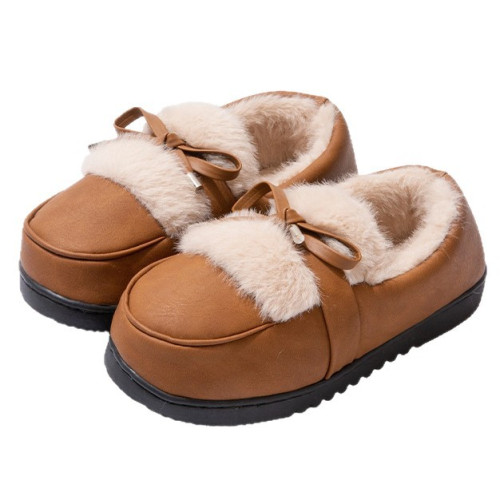 PU皮面蝴蝶結棉拖鞋女士包跟冬季新款加絨保暖外穿時尚防水棉鞋女 PU皮面蝴蝶結棉拖鞋女士包跟冬季新款加絨保暖外穿時尚防水棉鞋女