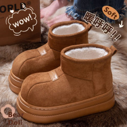 高包跟棉拖鞋女款秋冬季加絨加厚雪地靴時尚外穿厚底增高保暖棉鞋