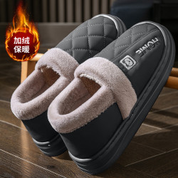 防水棉拖鞋男士冬季包跟2025新款室內家居厚底保暖毛絨大碼棉鞋男