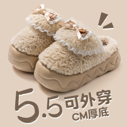 踩屎感棉拖鞋女款秋冬季2025新款室內家居厚底增高保暖絨毛毛拖鞋