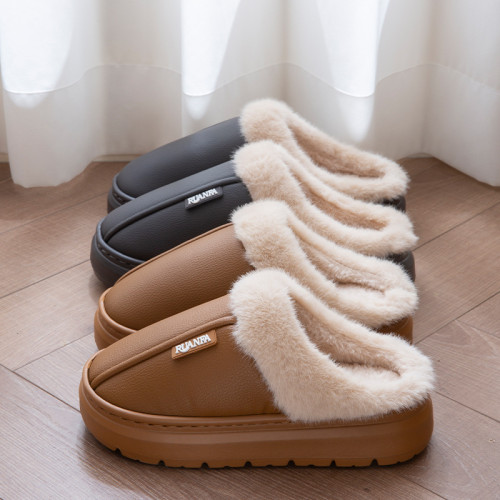新款皮面防水棉拖鞋男2025秋冬季室內家居保暖加絨情侶厚底毛拖女 新款皮面防水棉拖鞋男2025秋冬季室內家居保暖加絨情侶厚底毛拖女