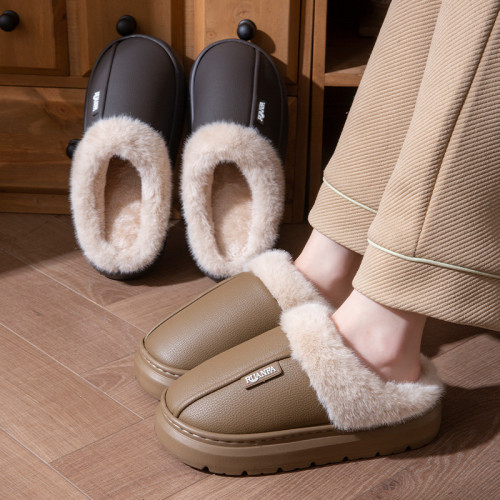 新款皮面防水棉拖鞋男2025秋冬季室內家居保暖加絨情侶厚底毛拖女 新款皮面防水棉拖鞋男2025秋冬季室內家居保暖加絨情侶厚底毛拖女