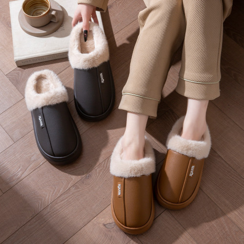 新款皮面防水棉拖鞋男2025秋冬季室內家居保暖加絨情侶厚底毛拖女 新款皮面防水棉拖鞋男2025秋冬季室內家居保暖加絨情侶厚底毛拖女