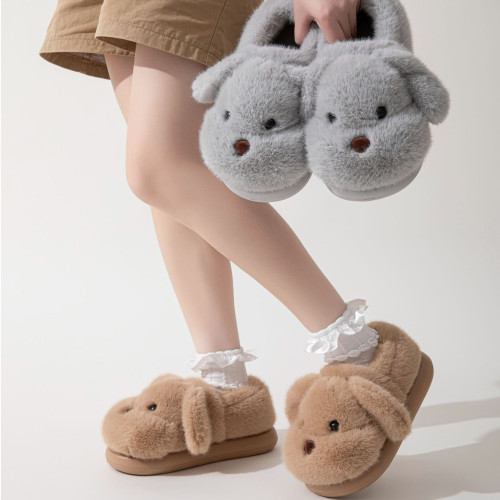 可愛小狗包跟毛絨保暖防滑棉拖鞋冬季居家室內卡通情侶厚底棉鞋 可愛小狗包跟毛絨保暖防滑棉拖鞋冬季居家室內卡通情侶厚底棉鞋