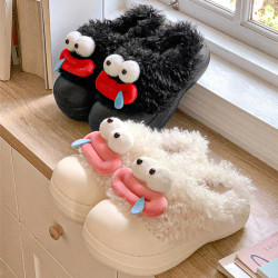 搞怪卡通毛絨棉拖鞋女冬可愛居家室內保暖防滑厚底包頭棉鞋