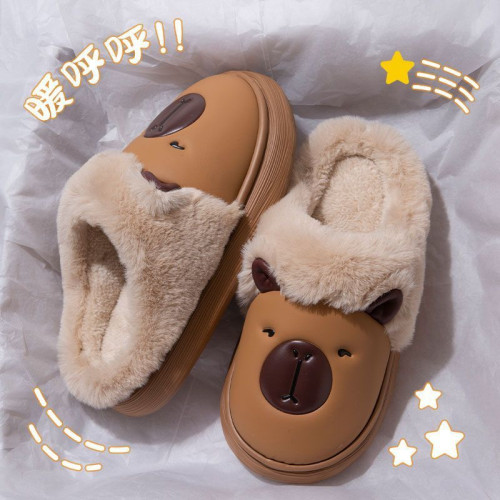卡皮巴拉防水棉拖鞋女秋冬季家居防滑厚底保暖加絨可愛中大童棉拖 卡皮巴拉防水棉拖鞋女秋冬季家居防滑厚底保暖加絨可愛中大童棉拖