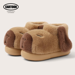 卡皮巴拉親子棉拖鞋女冬季厚底室內家居家用可愛毛絨防滑兒童棉拖