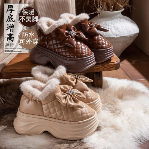 8.0cm厚底增高棉拖鞋女冬季2025新款防水家居加絨保暖棉鞋女外穿