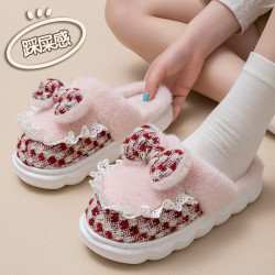 2025優雅新款棉拖鞋女時尚學生厚底加絨保暖秋冬季地板棉拖蝴蝶結