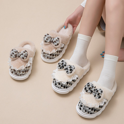 2025優雅新款棉拖鞋女時尚學生厚底加絨保暖秋冬季地板棉拖蝴蝶結 2025優雅新款棉拖鞋女時尚學生厚底加絨保暖秋冬季地板棉拖蝴蝶結