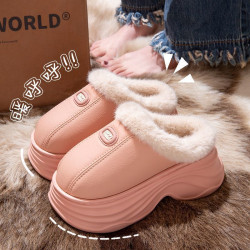 增高防水棉拖鞋女款2025新款秋冬季室內家居厚底毛絨外穿保暖棉鞋