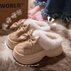 踩屎感棉拖鞋女士防水包跟外穿2025新款時尚網紅厚底增高毛絨棉鞋