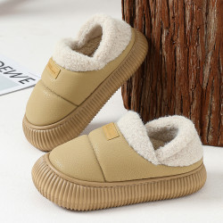 pu防水棉拖鞋女秋冬季新款包跟室內居家防滑軟底外穿棉拖女士