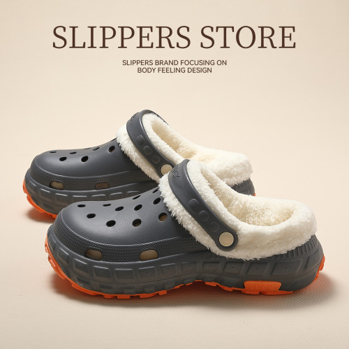 洞洞鞋保暖棉拖鞋男士冬室內家居家用2025新款防滑棉拖女外穿