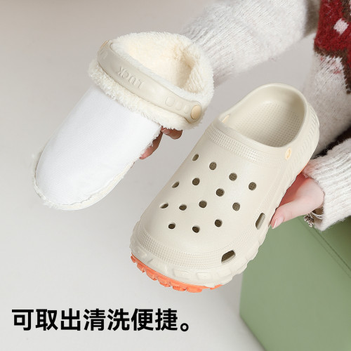 洞洞鞋保暖棉拖鞋男士冬室內家居家用2025新款防滑棉拖女外穿