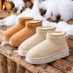 厚底保暖雪地靴冬季加絨厚毛絨棉拖鞋情侶款居家室外防滑棉鞋