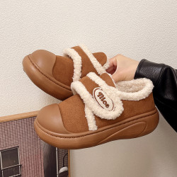 2025新款百搭棉鞋女冬季外穿加絨保暖家用魔術貼懶人包頭時尚棉鞋