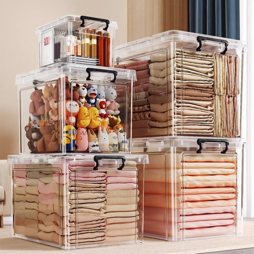 透明收納箱裝書加厚家用衣櫃衣物塑膠桌面收納盒車用直角整理盒箱 透明收納箱裝書加厚家用衣櫃衣物塑膠桌面收納盒車用直角整理盒箱