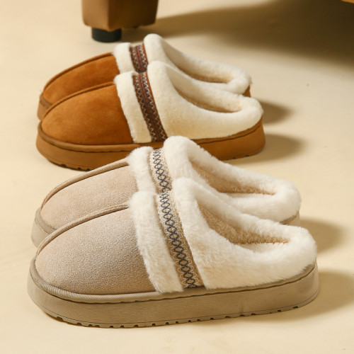 2025民族風新款棉拖鞋女士時尚防滑厚底加絨保暖秋冬季毛毛地板拖