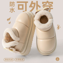 棉拖鞋女士秋冬季外穿2025新款室內家居防水蝴蝶結加絨保暖拖鞋女