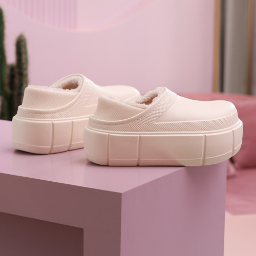 新款加厚純色棉拖鞋男士冬季防水外穿居家防滑保暖純色棉鞋男包跟