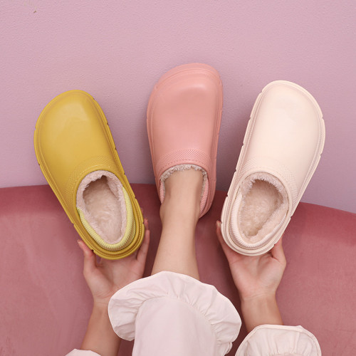 新款加厚純色棉拖鞋男士冬季防水外穿居家防滑保暖純色棉鞋男包跟