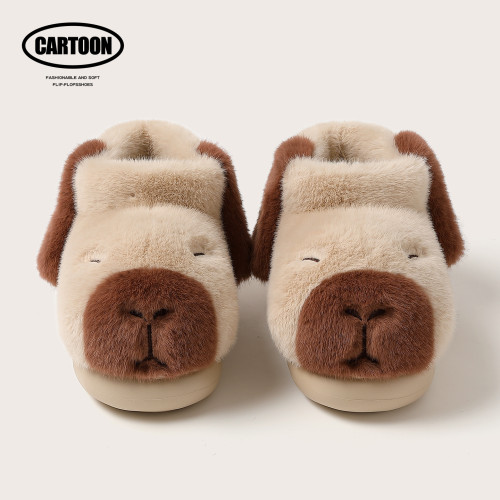 卡皮巴拉親子棉拖鞋女冬季厚底室內家居家用可愛毛絨防滑兒童棉拖